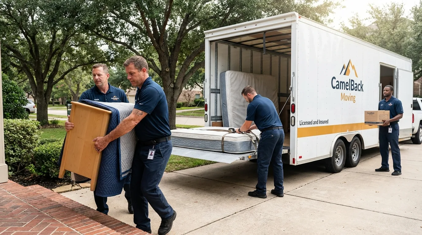 Crew loading residential truck for cross-state move from Marissa, IL